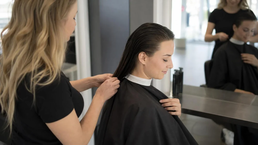 Salon Cape and Neck Strip: Check Fit and Comfort