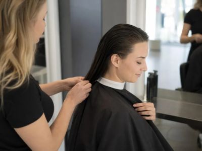 Salon Cape and Neck Strip: Check Fit and Comfort