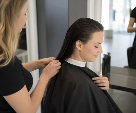 Salon Cape and Neck Strip: Check Fit and Comfort